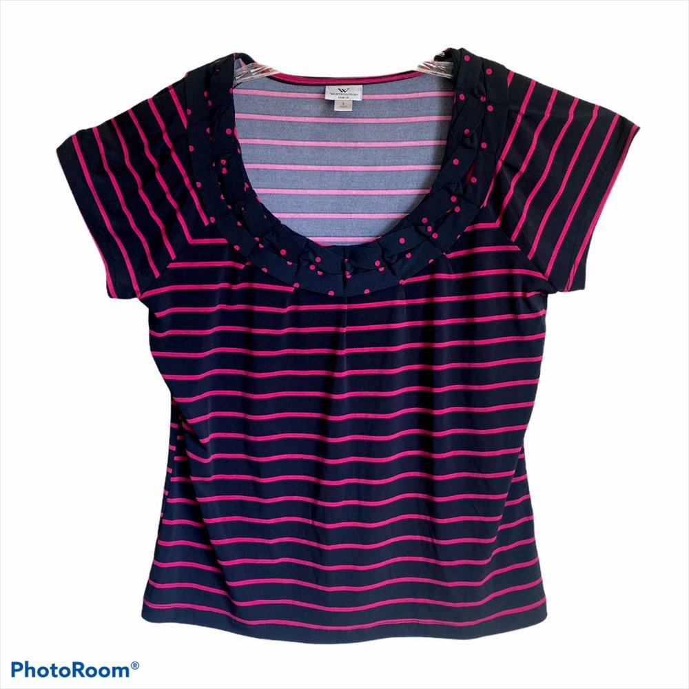 WORTHINGTON WOMENS BLACK RED BLOUSE TOP SIZE L